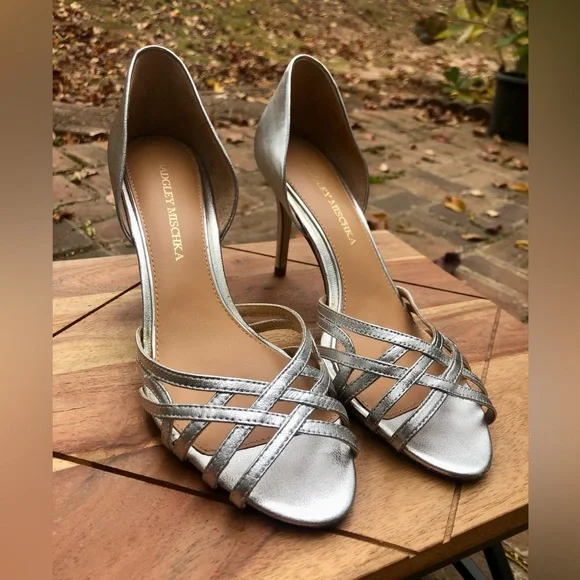 Badgley Mischka Silver High Heel Sandals | Size 8M - Picture 1 of 9